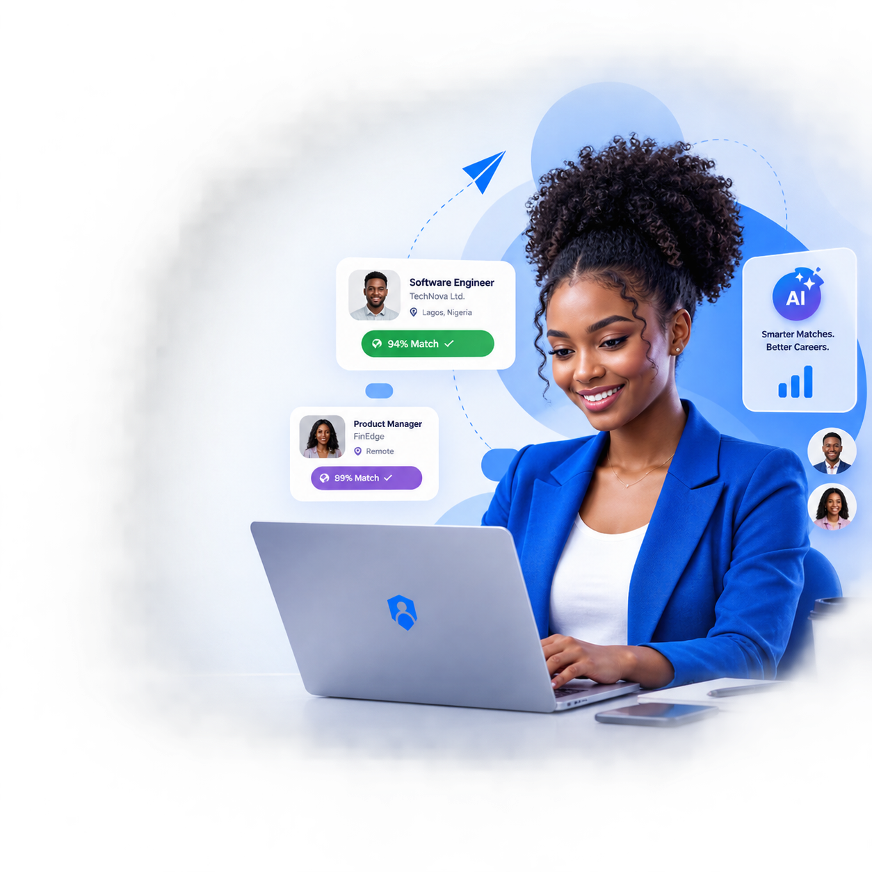 Professional woman using RecruitNG's AI-powered job matching platform to find her next career opportunity